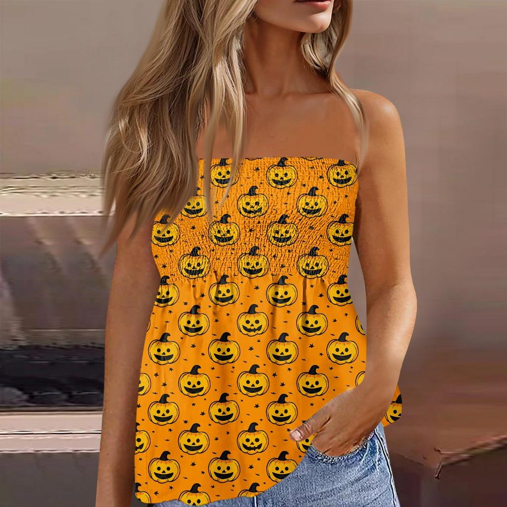 Tube Tops For Women,Cute Sexy Off Shoulder  Print Sleeveless T-Shirt