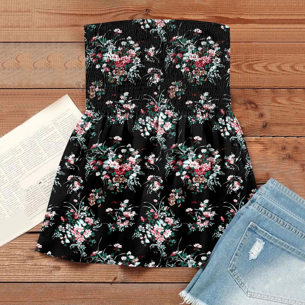 Damskie Topy Eleganckie Casualowe Bluzki Bez Rękawów Top Tube Dla Kobiet, Uroczy Seksowny T-shirt Bez Rękawów z Nadrukiem Odkrywający Ramiona