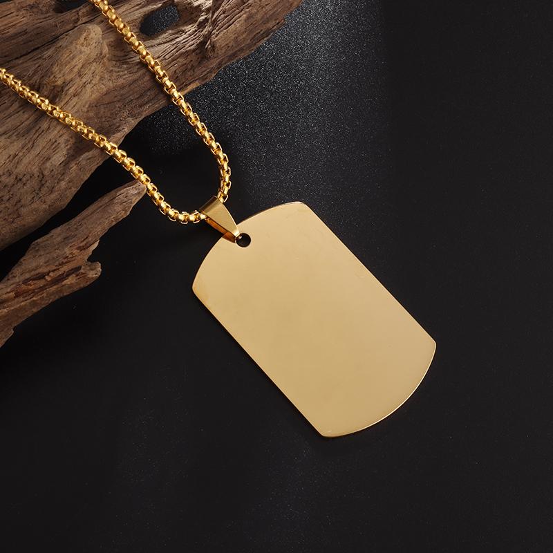 Stainless Steel Classic Geometric Polygonal Black Square Natural Stone Necklace Pendant for Men Fashion Casual Punk Jewelry Gift