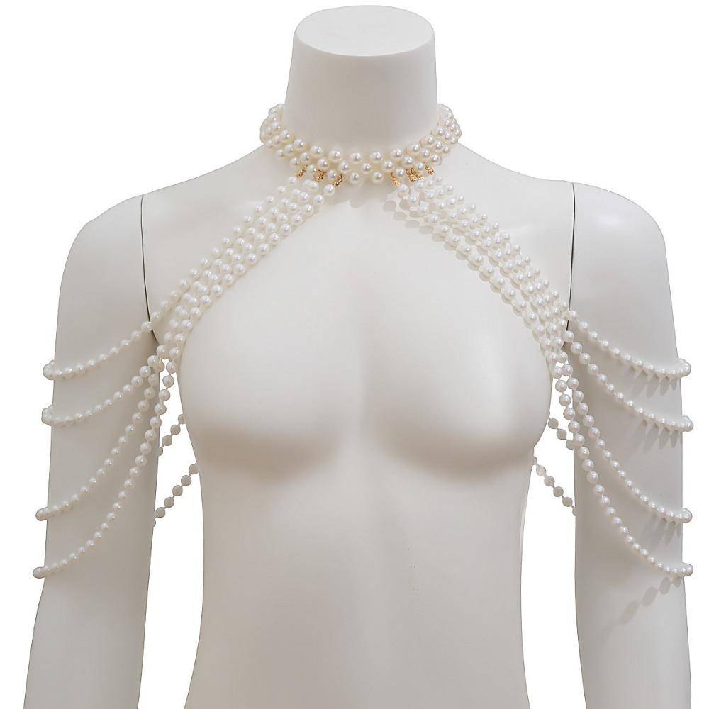 Metal Shoulder Tassels Costume Armband Elegant Shawl Pearl Body Chain  Party Decoration