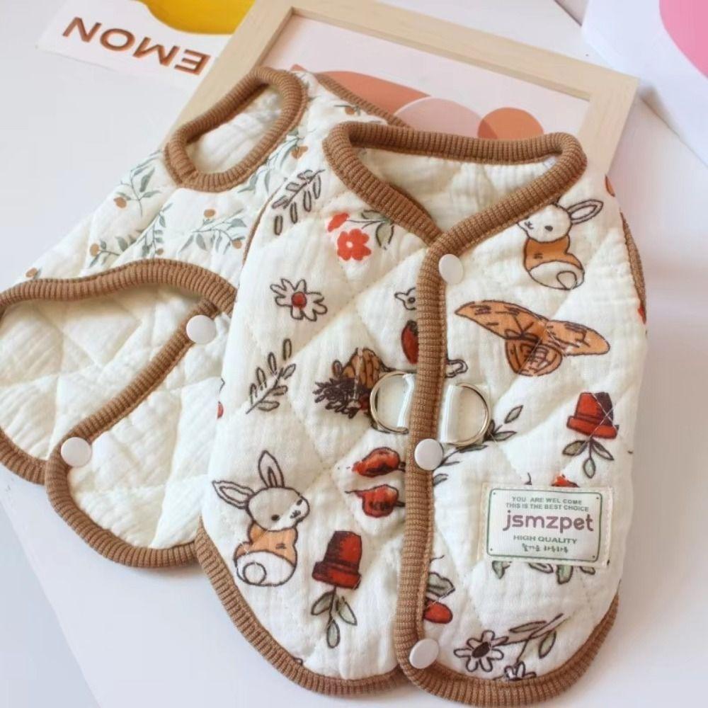 Cute Rabbit Printed Pet Dog Clothes Cat Clothes with Velvet Jacket Teddy Bear Coat Thickened Pet Supplies Puppy Clothes Vest