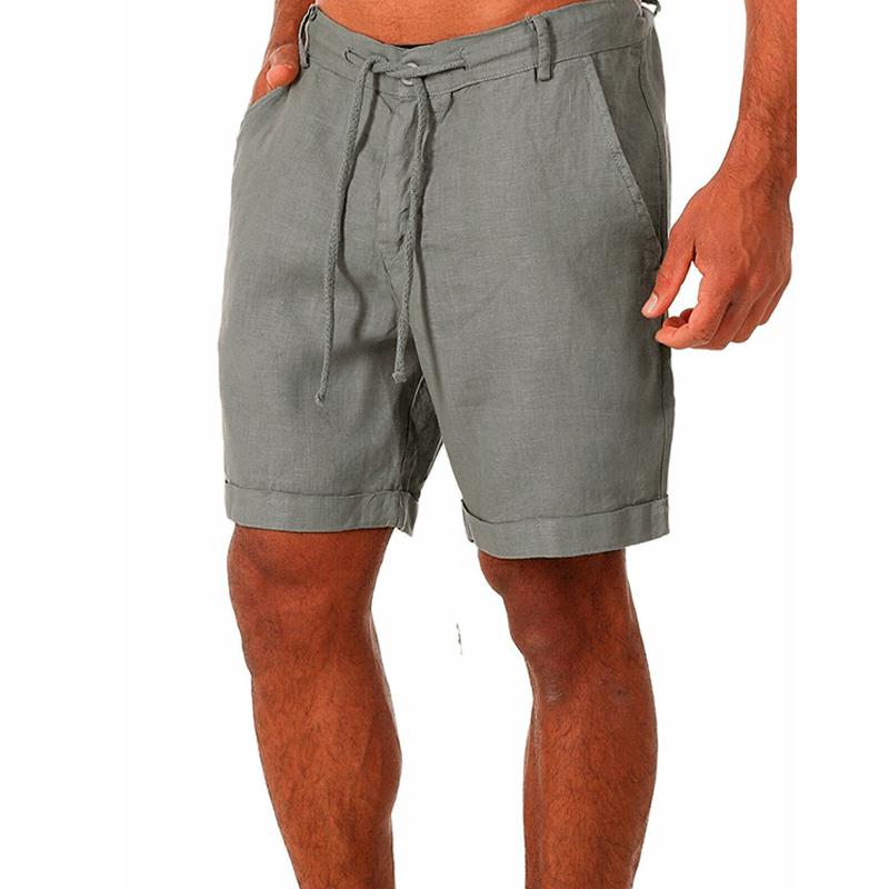Male Summer Breathable Solid Color Linen Trousers Men s Cotton Linen Shorts Pants Fitness Streetwear S-4XL M серый