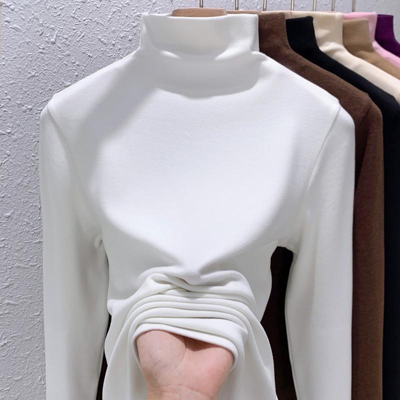 Cashmere protein German velvet bottoming shirt autumn and winter new solid color T-shirt long sleeve warm top autumn clothes can be worn outside