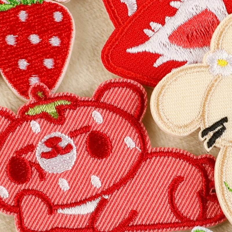 7Pcs Strawberry Animal Iron On Fabric Patches Applique For Clothing Jackets Bag Hat Sewing Adhesive Embroidered Applique