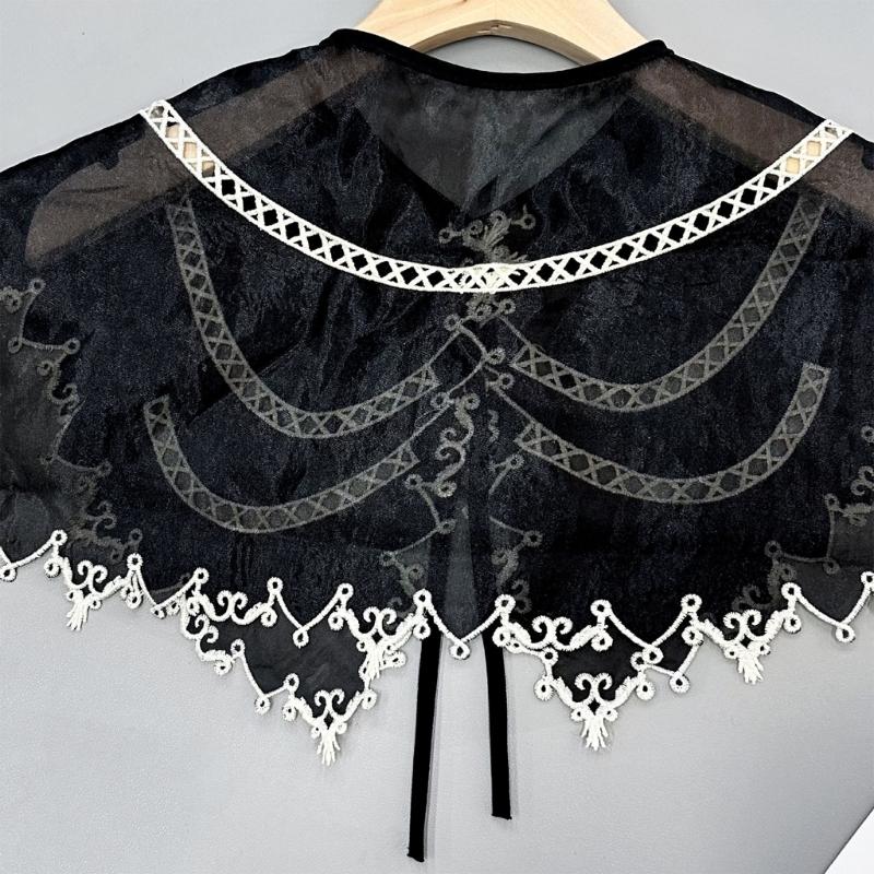 Embroidered Half Shirt False Collar Black Spread Lapel Versatile Art Collar Sweet Shawl False Decorative Shawl
