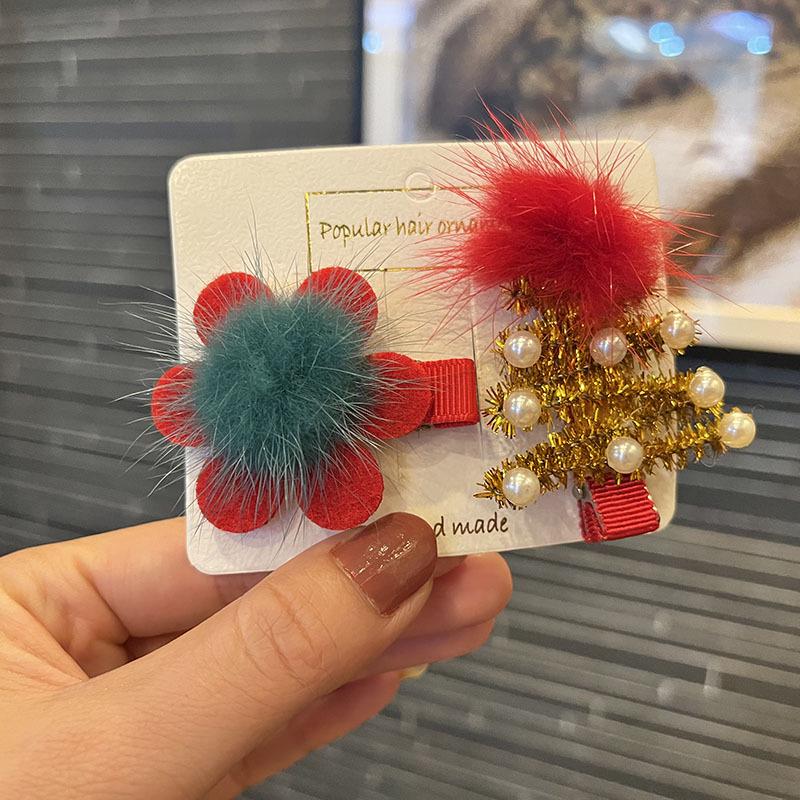 Christmas Hair Accessories - Red & Green Girls' Side Clips: Festive Duckbill Headwear for Autumn/Winter