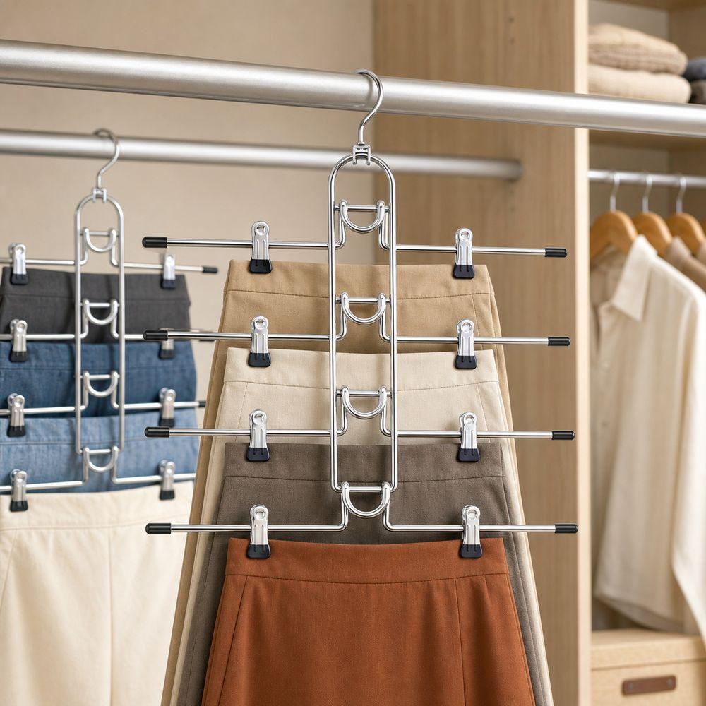 Non Slip Tips Multi Layer Hanger Metal Skirt Hanger New Trouser Hanger  Closet Organization