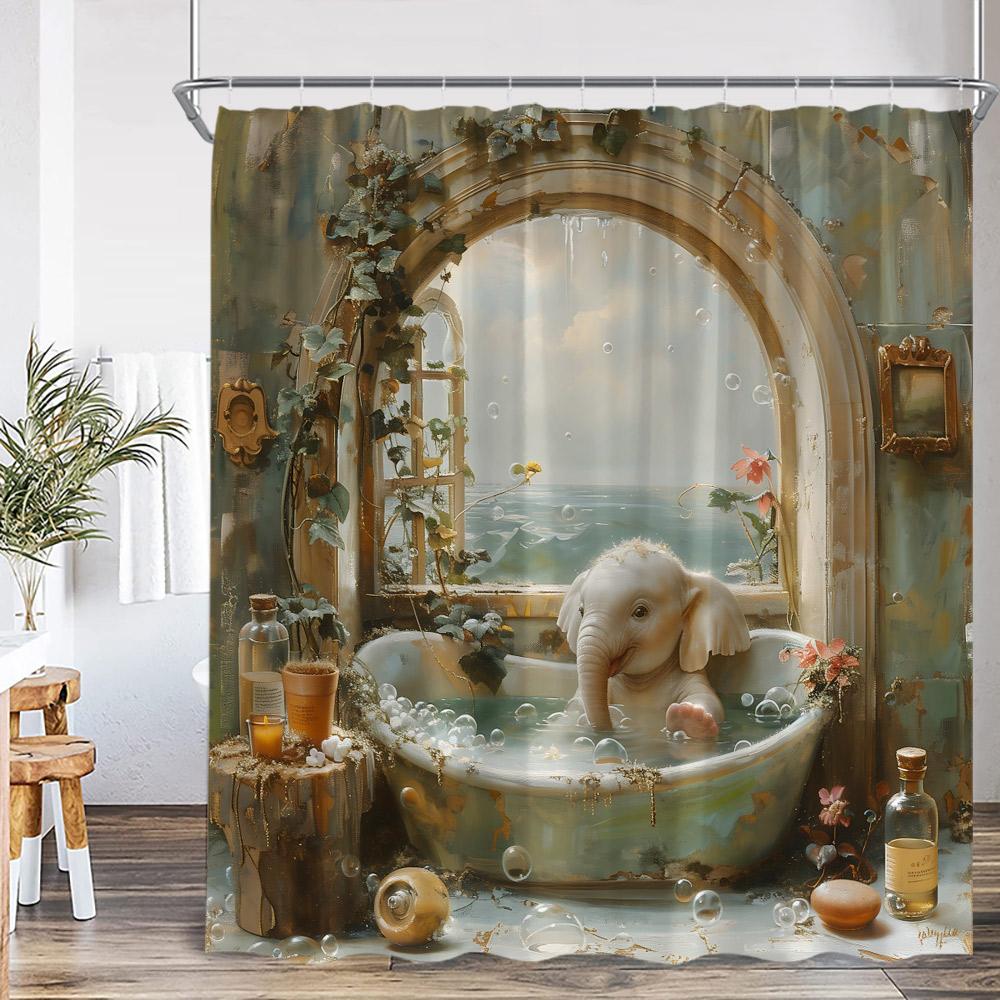 Lustige Badetiere Duschvorhänge Ziege Hochlandkuh Elefant Hund Schwein Badezimmerdekorationen Badetier Badewannenvorhang