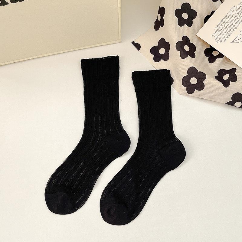 Summer Thin Boneless Ice Socks for Women, Mid-calf Ice Silk Breathable Long Calf Socks for Women