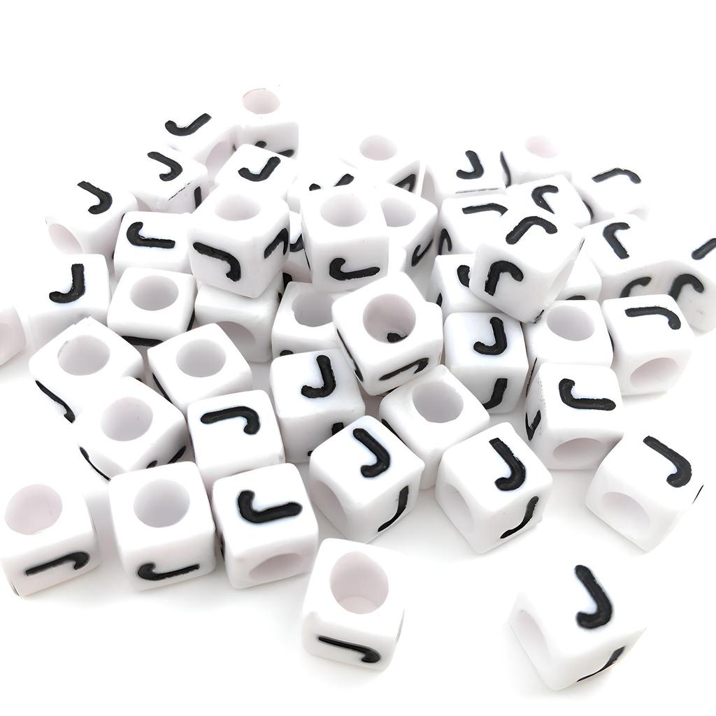 6x6mm Black Letter Beads On White Acrylic Squares for DIY Jewelry and Creative Accessories