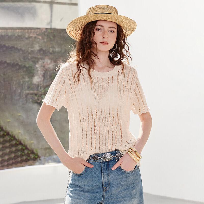 Women's Summer Hollow Knit Short Sleeve Top