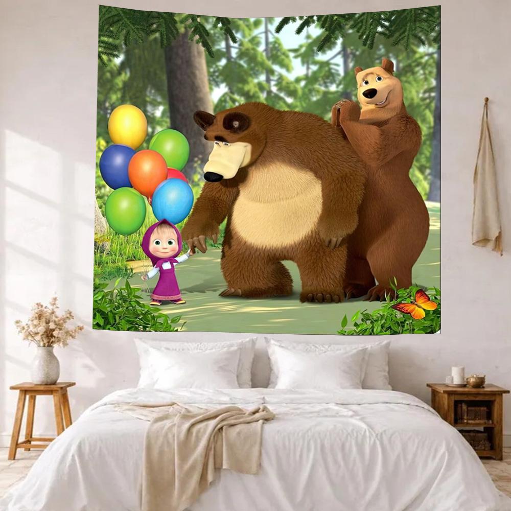 Masha Bear Wall Decor Tapestry Art For Pet Memorial Birthdaywedding Party Backdrop Family Gift