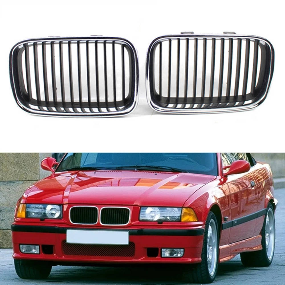 1 Pair Front Hood Bumper Kidney Grilles Grill Chrome for BMW 3-Series E36 Sedan Coupe Touring 1990-1996 51138122237 51138122238