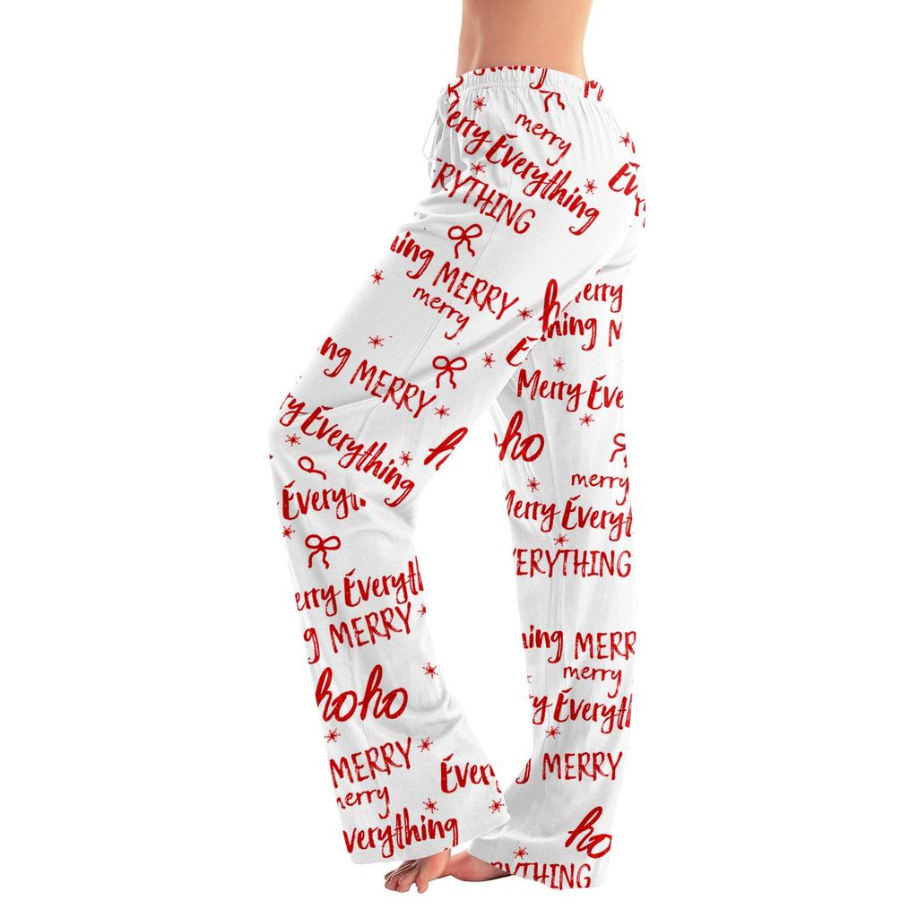 Womens Pajama Pants Sleepwear Casual Drawstring Elastic Waist Pants Comfy Straight Yoga Loose Trousers