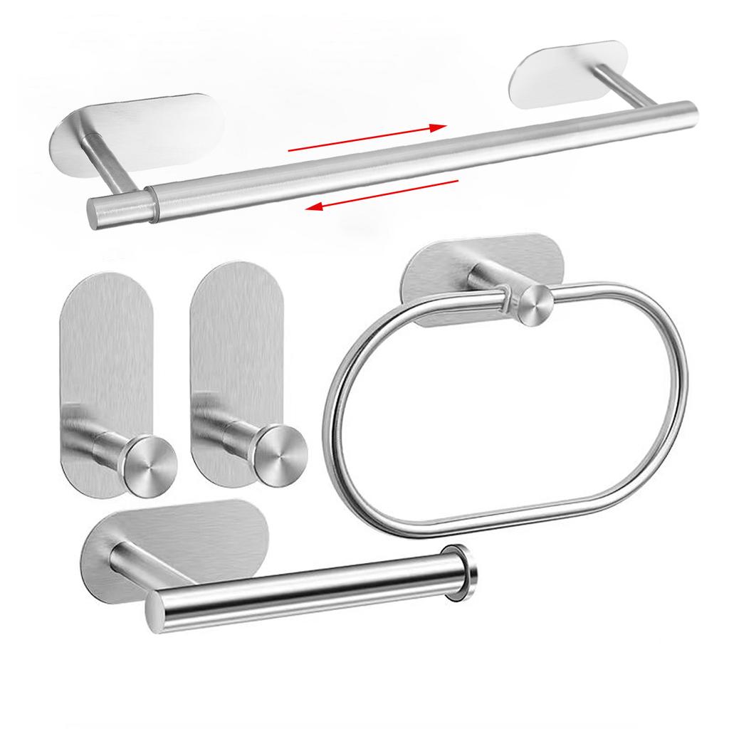 Stainless Steel Bathroom Hardware Set No-drill Towel Bar Holder Self-Adhesive Toliet Paper Holder Robe Hook Bathroom Accessories