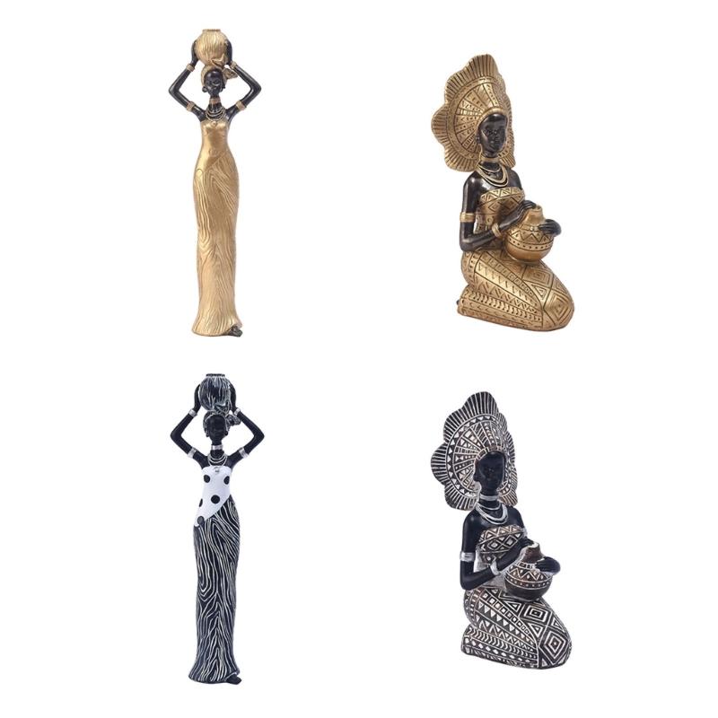 Statua Africana Escotica Tribale Donna Sculture Donne Africane Statuetta per Casa Ufficio Camera da Letto Decorazione Figura in Resina