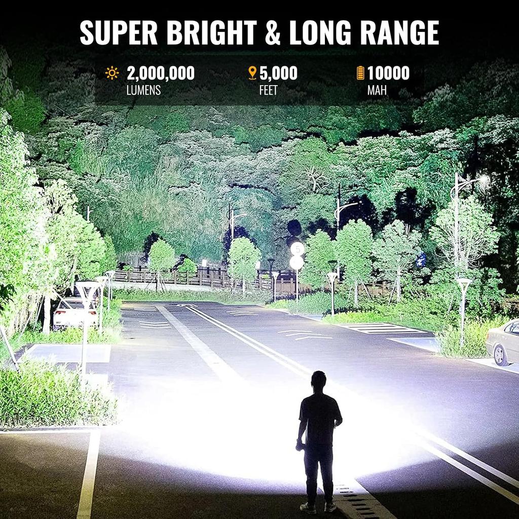 BEFAMALI Rechargeable Spotlight, 2000000 Lumens Super Bright Led Spotlights Flashlight with Cob Light & Foldable Tripod, Spot Lights Long Runtime,