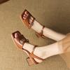 Fashion Women's new leather cowhide summer elastic belt buckle retro high heels plus size fashion sandals