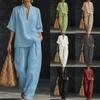Women Solid Color Loose Casual Two Piece Top Pants Set