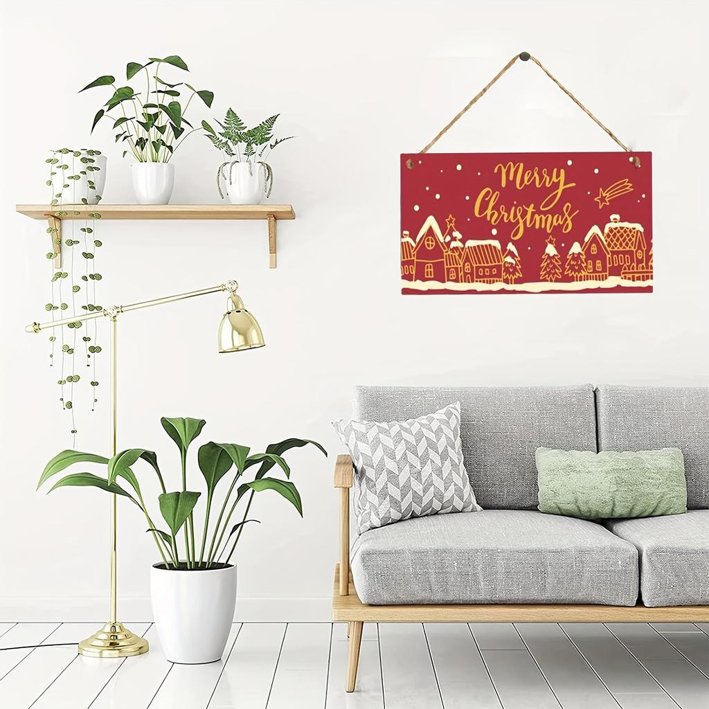 Christmas Wooden Wall Decor Sign 7.9x3.9 Inches Front Door Hanging Sign Holiday Home Decoration Supplies
