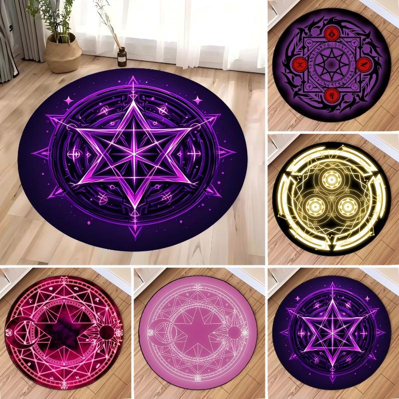 Star Array Print Round Carpet for Bedroom Living Room Camping Mats Flannel Anti-Slip Rug Yoga Mat Home Area Pad Birthday Gifts