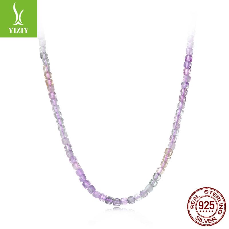 Purple Splendid Crystal Necklace Female Romantic Elegance S925 Sterling Silver Diy Crystal Necklace