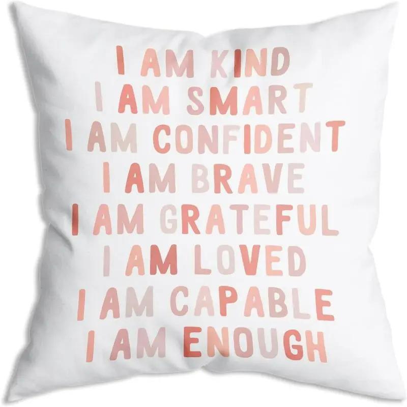 Cartoon Letter Print Cushion Cover Inspirational Quotes Throw Pillows Home Office Decoration Living Room Bedroom Sofa Pillowcase