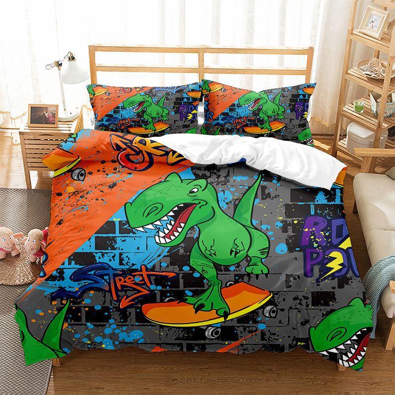 Dinosaur Duvet Cover Set Kids Bedding Set Full/Queen Size 3D Cartoon Animal Duvet Cover for Boys Girl Children Color Quilt Cover
