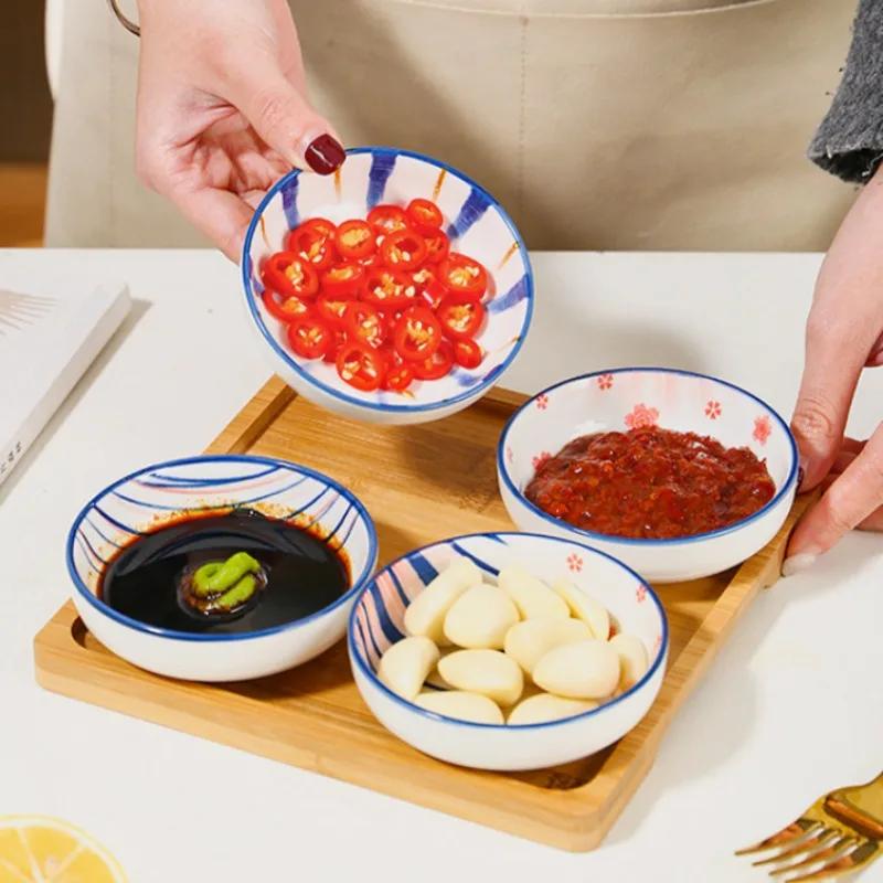Korean Ceramic Small Round Dish Creative Snack Plate Sauce Dish Seasoning Plate Soy Sauce Vinegar Tableware Kitchen Supplies