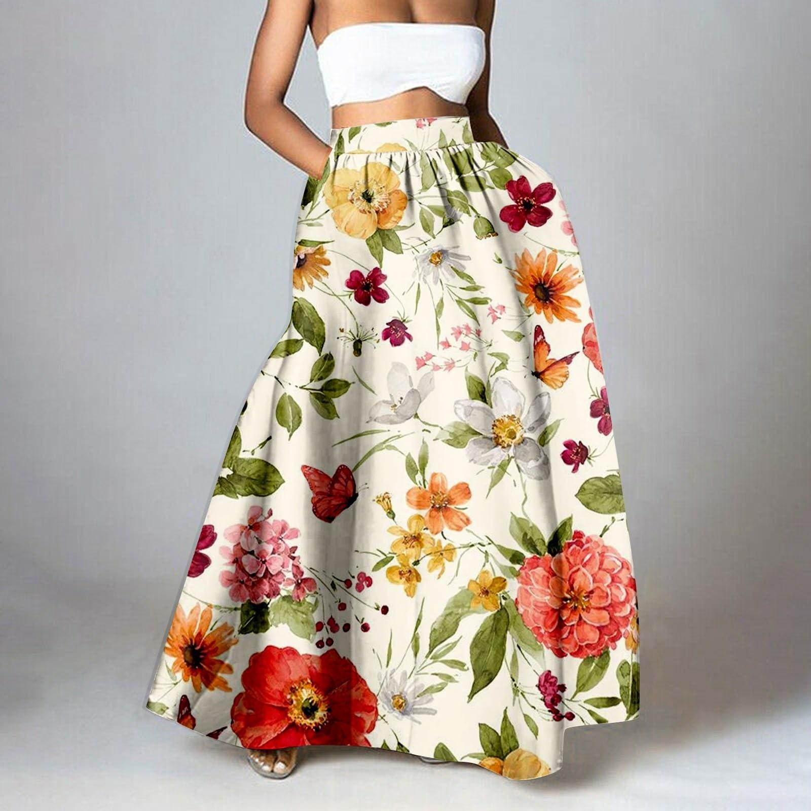 

Женская мода с цветочным принтом, свободная полуюбка с высокой талией, пляжное удлиненное платье XXL бежевый