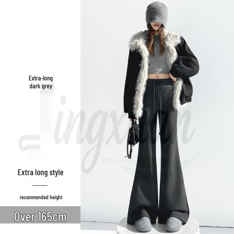 2026 Spring/Summer Women s High-Waisted Off-White Velvet Wide-Leg Lambswool Pants M
