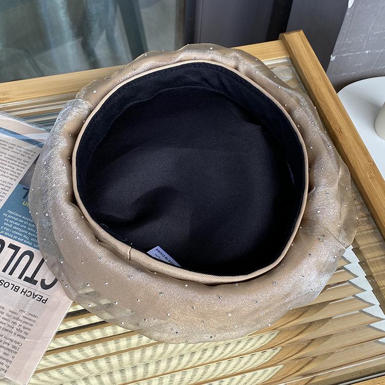 Niche Rhinestone Beret Ladies Spring And Autumn Lace Painter Hat Versatile Tide Octagonal Hat