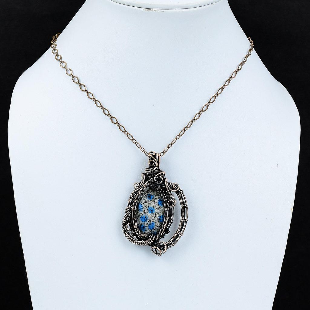 K2 Jasper Pendant Copper Wire Wrapped Pendant Ethnic Style Pendant Gemstone Copper Jewelry Handmade Pendant Elegant Pendant Anniversary Gift