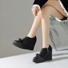 Platform bow wedge heel leather shoes 2025 spring 10.5cm super high heel splicing sheepskin small leather shoes