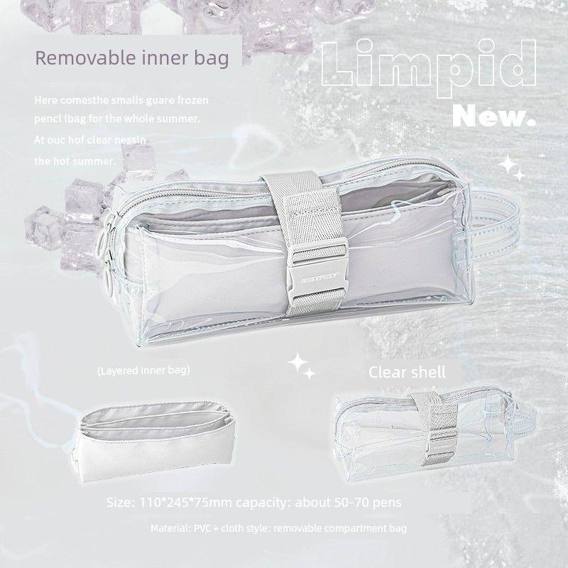 

Soft Set Pencil Case Transparent Large Capacity Stationery Box Junior High School Female Students Minimalist Good-looking Bar Cartoon Backpack limpid