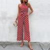 Women's Fashion Polka Dot Wide Leg Jumpsuit Neck Strap Jumpsuit