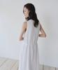 Ieoning Shirring Long Sleeveless Dress, White