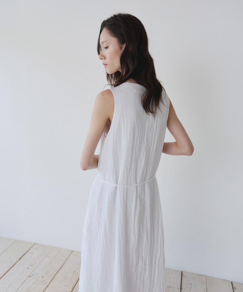 Ieoning Shirring Long Sleeveless Dress, White