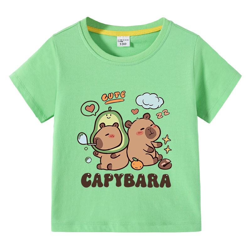 Solid Color Kids Basic T-shirt Capybara Tees 3-10Years Children Short Sleeved Clothes Boys Girls Round Neck Tops Birthday Gifts