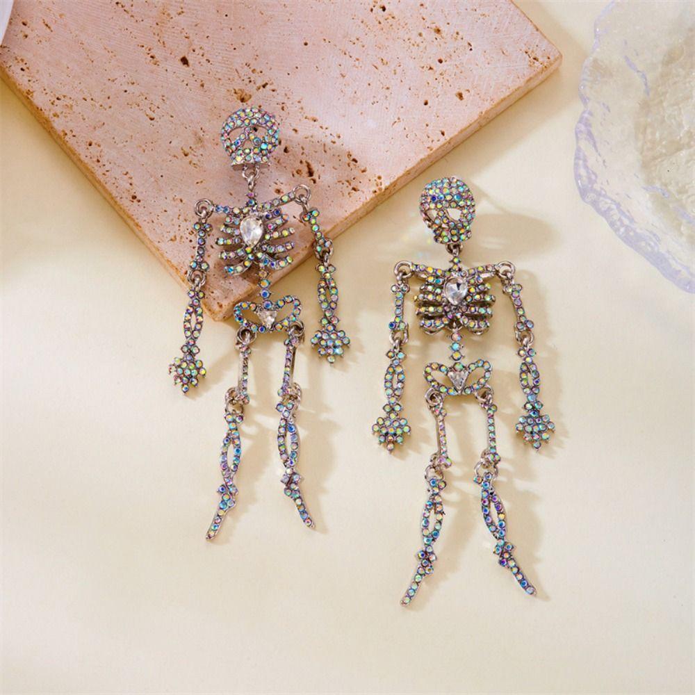 Punk Style Rhinestone Skull Earrings Exaggerate Halloween Party Jewelry  Women
