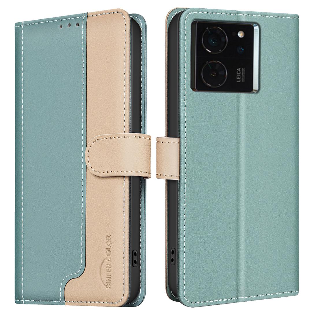 BINFEN COLOR BF33 for Xiaomi 14T Pro Leather Case Splicing Color RFID Blocking B