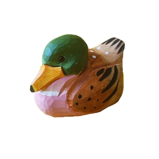 Yousheng Wooden Duck Figurine Hand-Carved Duck Statue Small Rustic Wildlife Sculpture Collectible Ornament for Indoor Desk Shelf D