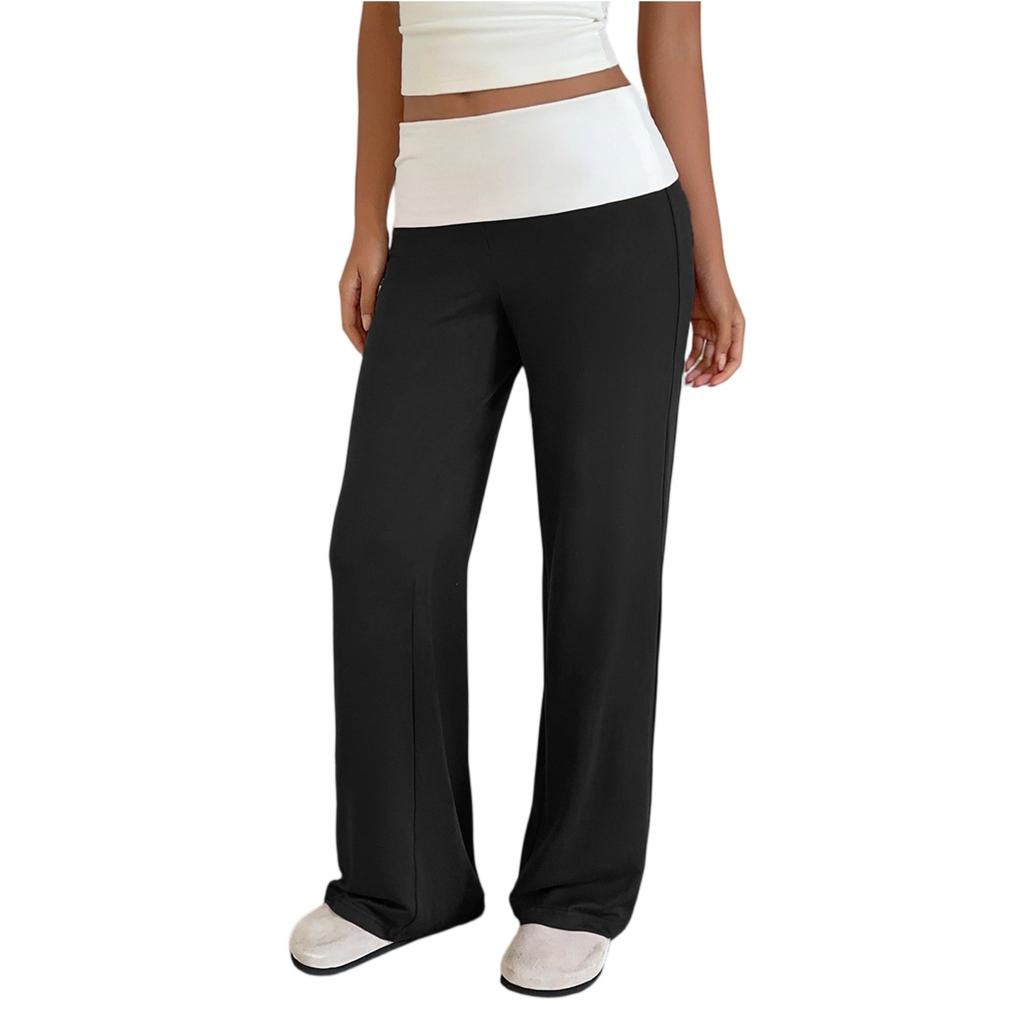 Women Low Waist Patchwork Flared Yoga Pants Stretchy Athletic Casual Trousers for Fitness and Leisure Wear