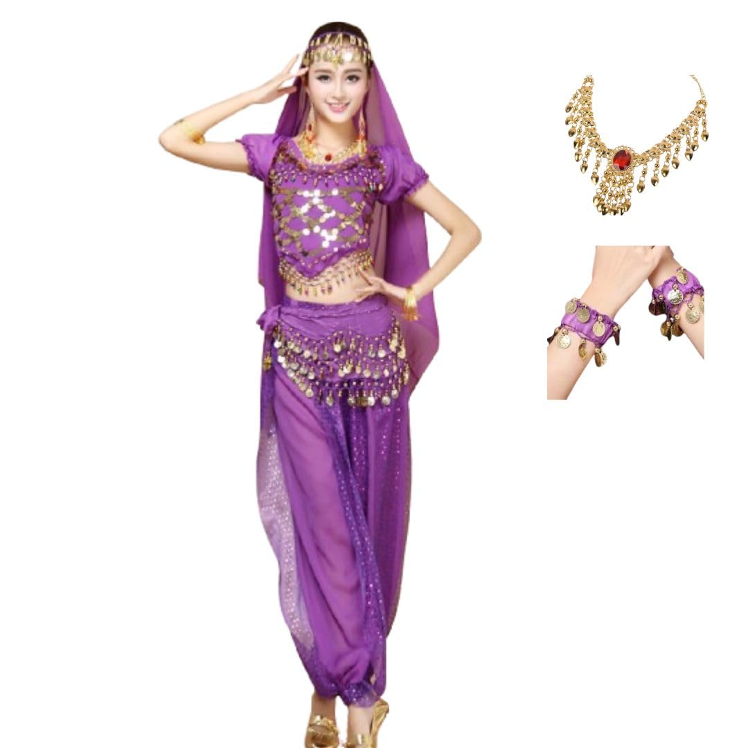 

Wemitas Halloween Cosplay Belly Dance Costume Set, Aladdin and Jasmine Costume (Purple)