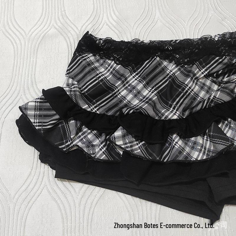 Gothic Style Slim-Fit Plaid Lace Skirt for Girls