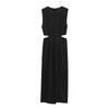 European & American Women's Chic Sleeveless Long Dress with Buckle Detail - Autumn/Winter Collection
