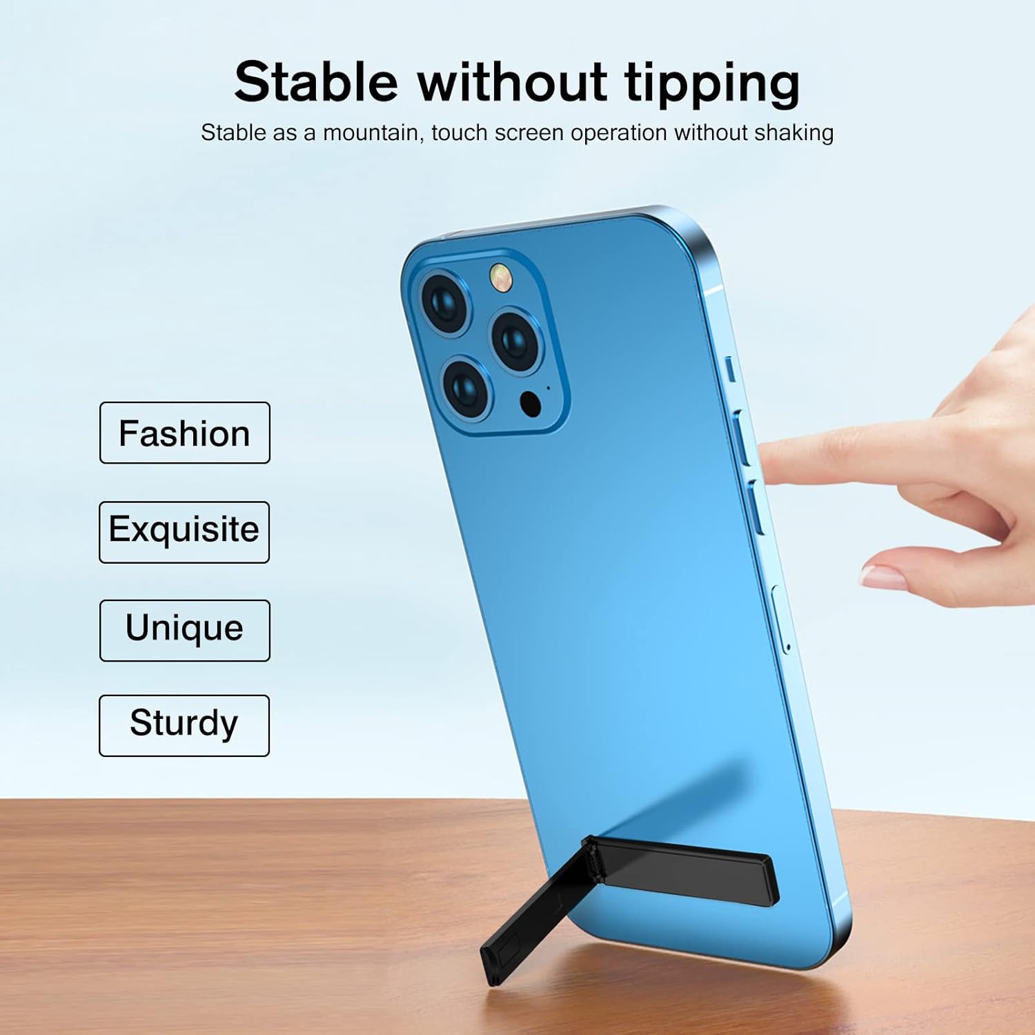 [2 Pack] Mini Phone Kickstand Ultra-Thin Black Cell Phone Stick Stand, Folding Invisible Portable Metal Cell Phone Stand Holder for Desk