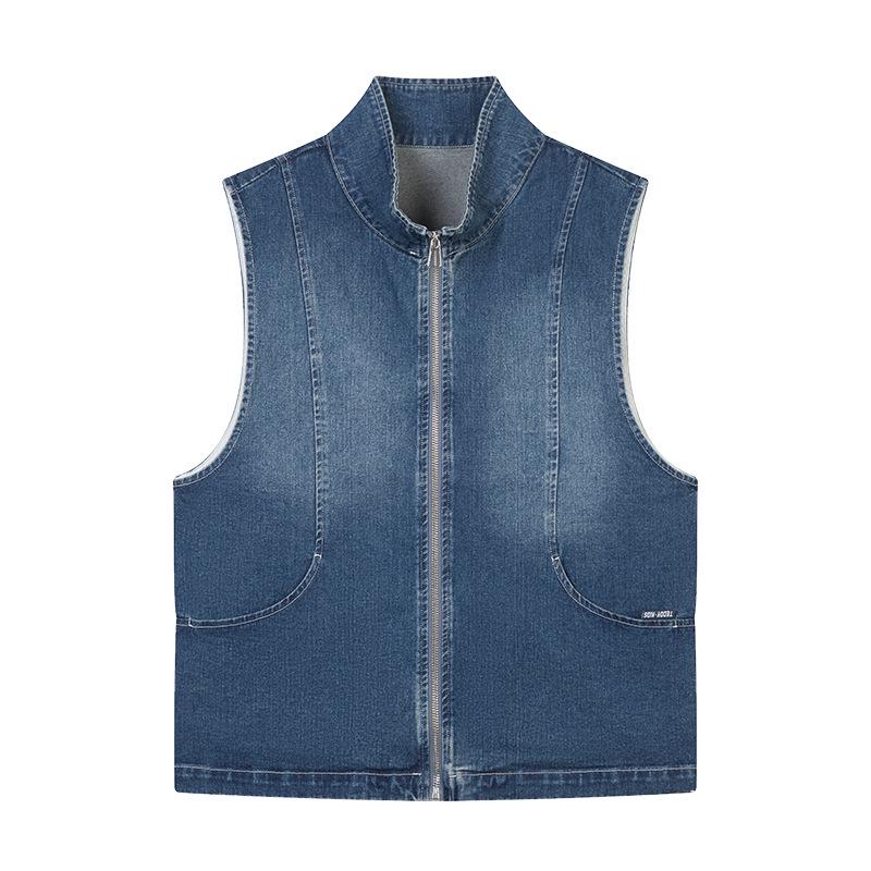 Women's Spring/Autumn 2025 European Style Denim Vest - High-End Casual Layered Sleeveless Jacket