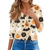 Women's T Shirt Tee Halloween Printed Button 3/4 Sleeve Tunic Daily Weekend Fashion Basic V- Neck Regular Top