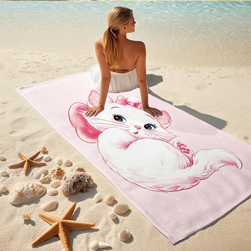 1Pc Pink Kitty Dreams Beach Towel, Quick Dry, Multi-Use for Beach Pool Gym Yoga Home Travel, Christmas, Halloween, Xmas Gift M928742